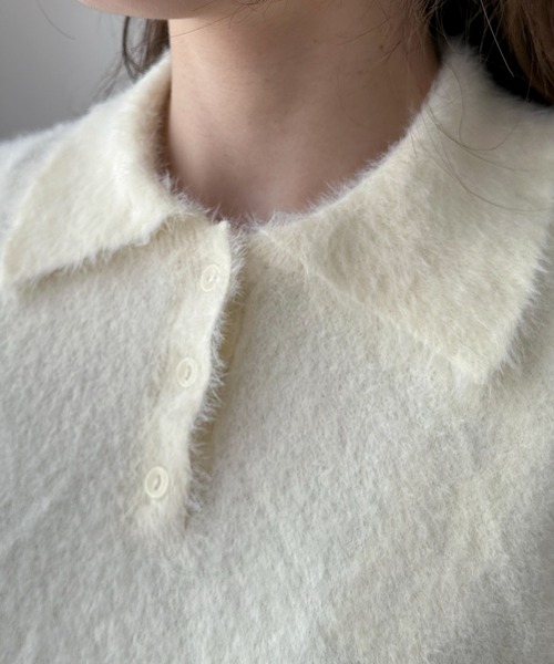 EPIMI E'PIMMY（エピミエピミー）の「【ハンドウォッシャブル】配色ラインシャギーポロニット（ニット/セーター・レディース・ピンクベージュ/オフホワイト/グレー・MEDIUM）」の11枚目の写真