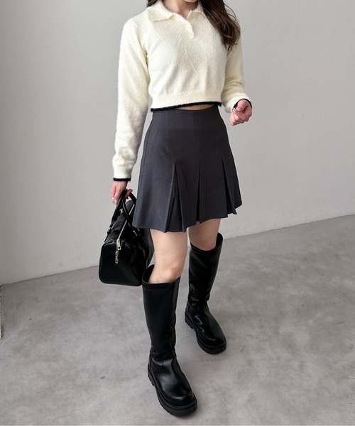 EPIMI E'PIMMY（エピミエピミー）の「【ハンドウォッシャブル】配色ラインシャギーポロニット（ニット/セーター・レディース・ピンクベージュ/オフホワイト/グレー・MEDIUM）」の6枚目の写真