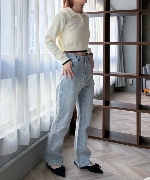 EPIMI E'PIMMY（エピミエピミー）の「【ハンドウォッシャブル】配色ラインシャギーポロニット（ニット/セーター・レディース・ピンクベージュ/オフホワイト/グレー・MEDIUM）」の20枚目の写真