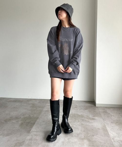 apres jour mignon（アプレジュールミニョン）の「ヴィンテージライクピグメントスウェット【ZOZOTOWN限定アイテム】（スウェット・レディース・カーキ/パープル/ブラック/モカ/ネイビー/ブラック系その他2/グリーン系その他/その他/ブラック系その他・X-LARGE/フリー）」の20枚目の写真