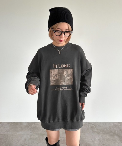 apres jour mignon（アプレジュールミニョン）の「ヴィンテージライクピグメントスウェット【ZOZOTOWN限定アイテム】（スウェット・レディース・カーキ/パープル/ブラック/モカ/ネイビー/ブラック系その他2/グリーン系その他/その他/ブラック系その他・X-LARGE/フリー）」の10枚目の写真