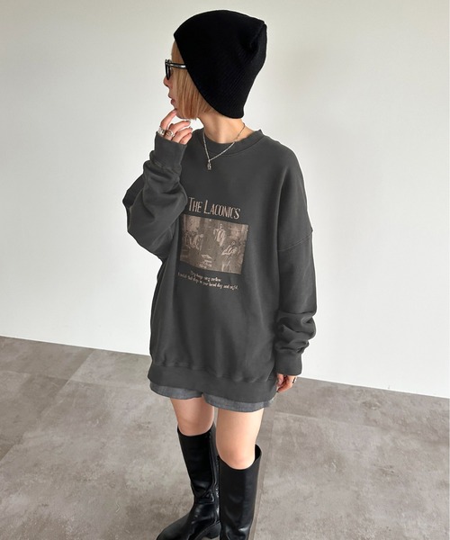 apres jour mignon（アプレジュールミニョン）の「ヴィンテージライクピグメントスウェット【ZOZOTOWN限定アイテム】（スウェット・レディース・カーキ/パープル/ブラック/モカ/ネイビー/ブラック系その他2/グリーン系その他/その他/ブラック系その他・X-LARGE/フリー）」の11枚目の写真