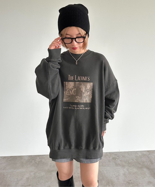 apres jour mignon（アプレジュールミニョン）の「ヴィンテージライクピグメントスウェット【ZOZOTOWN限定アイテム】（スウェット・レディース・カーキ/パープル/ブラック/モカ/ネイビー/ブラック系その他2/グリーン系その他/その他/ブラック系その他・X-LARGE/フリー）」の12枚目の写真