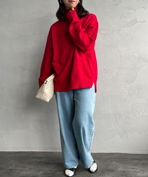 JF Ready Made（ジェイエフレディメイド）の「[Jf Ready Made/ジェイエフレディメイド] 袖編地切り替え ハイネックニット（ニット/セーター・レディース・グレー/アイボリー/レッド/ブラック/ネイビー・F）」の14枚目の写真