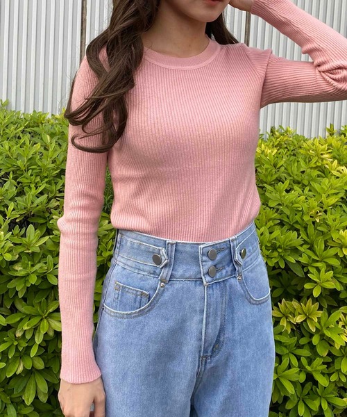NANEA(ナネア)の「クルーネックリブニットトップス(ニット/セーター・レディース・ブラック/アイボリー/オレンジ/レッド/ピンク/グレー/ホワイト/グリーン/ブルー/イエロー・フリー)」の21枚目の写真