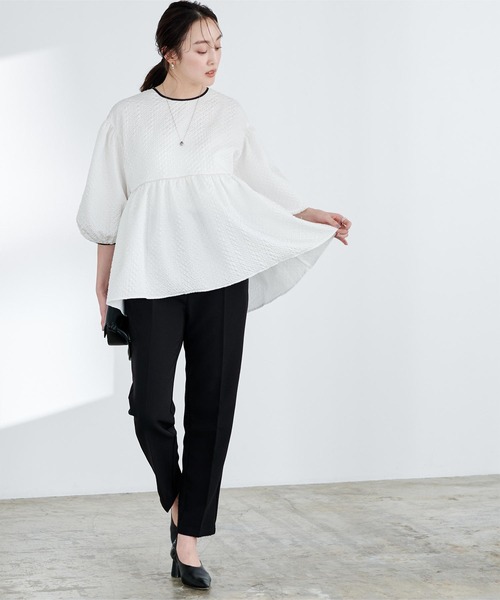 UR'S（ユアーズ）の「ふくれジャガードパイピングトップス（Tシャツ/カットソー・レディース・ブルー系その他/ホワイト/ブラック・S/L/M）」の7枚目の写真