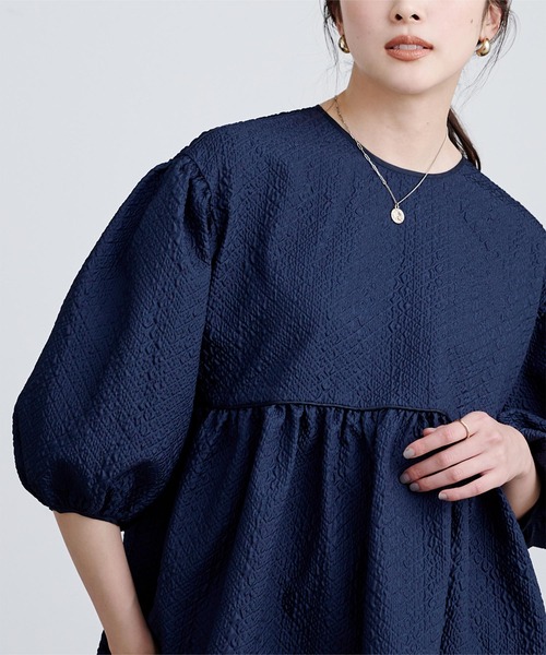 UR'S（ユアーズ）の「ふくれジャガードパイピングトップス（Tシャツ/カットソー・レディース・ブルー系その他/ホワイト/ブラック・S/L/M）」の10枚目の写真