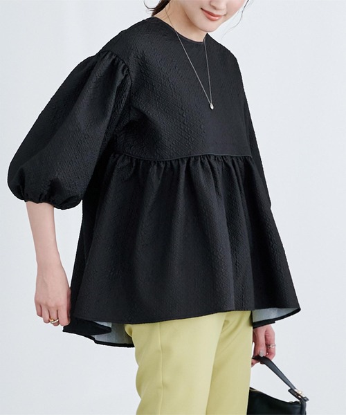 UR'S（ユアーズ）の「ふくれジャガードパイピングトップス（Tシャツ/カットソー・レディース・ブルー系その他/ホワイト/ブラック・S/L/M）」の9枚目の写真