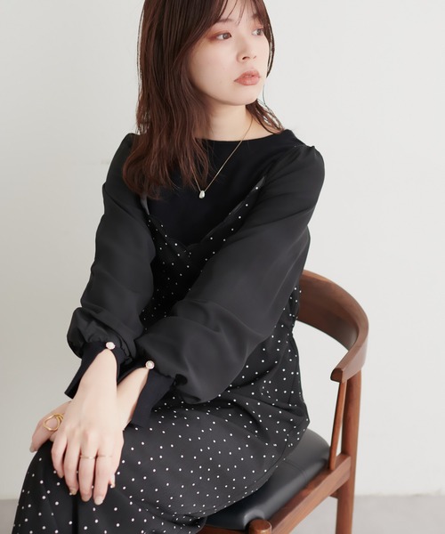 natural couture(ナチュラルクチュール)の「袖シフォンお上品ニット(ニット/セーター・レディース・オフホワイト/パープル/グレー系その他/ブラック・FREE)」の3枚目の写真