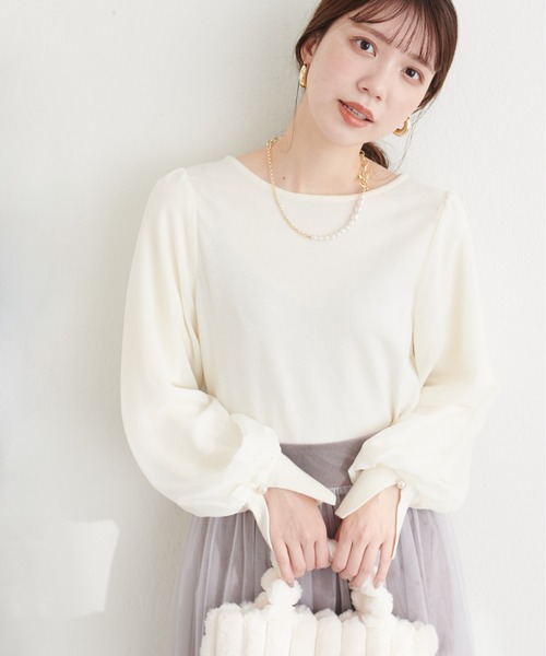 natural couture(ナチュラルクチュール)の「袖シフォンお上品ニット(ニット/セーター・レディース・オフホワイト/パープル/グレー系その他/ブラック・FREE)」の5枚目の写真