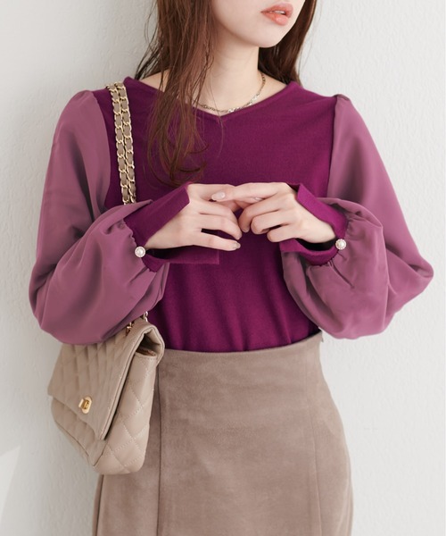 natural couture(ナチュラルクチュール)の「袖シフォンお上品ニット(ニット/セーター・レディース・オフホワイト/パープル/グレー系その他/ブラック・FREE)」の15枚目の写真
