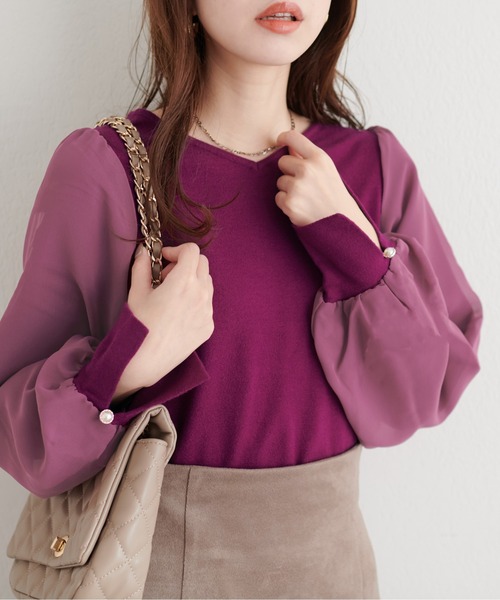 natural couture(ナチュラルクチュール)の「袖シフォンお上品ニット(ニット/セーター・レディース・オフホワイト/パープル/グレー系その他/ブラック・FREE)」の19枚目の写真