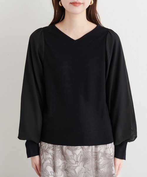 natural couture(ナチュラルクチュール)の「袖シフォンお上品ニット(ニット/セーター・レディース・オフホワイト/パープル/グレー系その他/ブラック・FREE)」の12枚目の写真