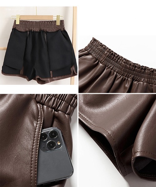 Miniministore(ミニミニストア)の「PUレザー ショートパンツ レディース(その他パンツ・レディース・ブラウン/ブラック/ダークグレー・S/M/XL/L)」の4枚目の写真