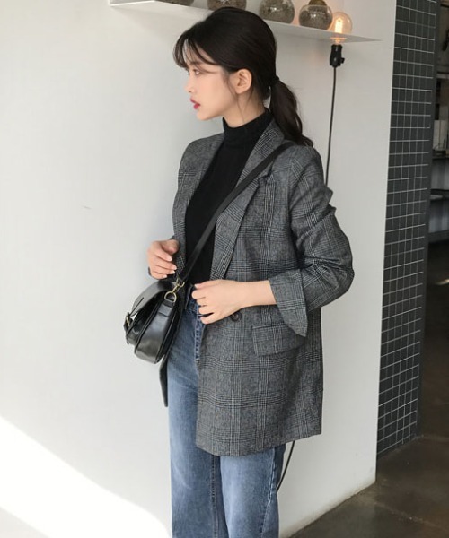 Sibra(シブラ)の「チェック柄ジャケット(テーラードジャケット・レディース・ブラウン/ブラック・M)」の8枚目の写真