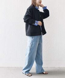 SHIPS any:ノーカラー ツイード ジャケット［NAVY BLUE］を使った人気