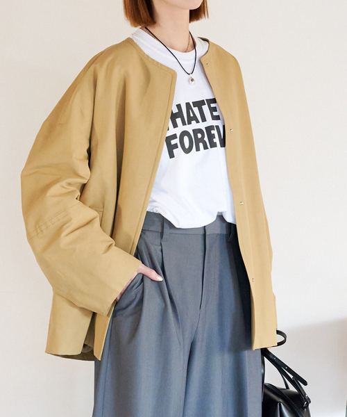 ジャーナルスタンダード　グログランノーカラーコクーンコート　ベージュ JOURNAL STANDARD（ジャーナルスタンダード）の「グログランノーカラー