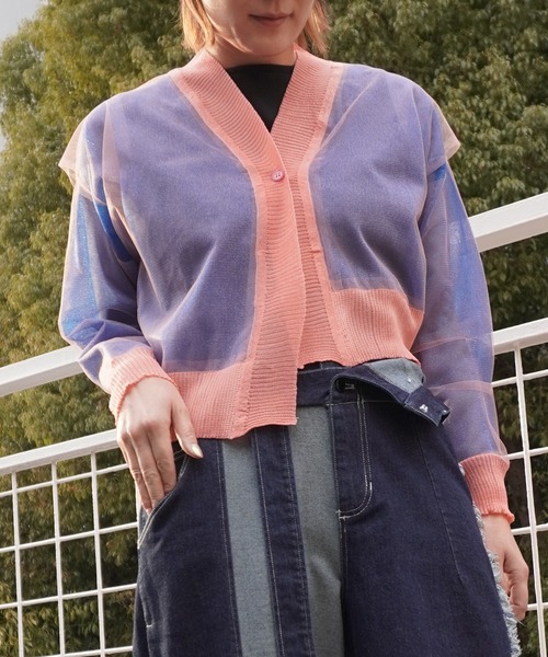 【値下げ可能】AULA AILA（完売品）カラーブロックシアーニットカーディガン COLOR BLOCK SHEER KNIT CARDIGAN — aulaaila