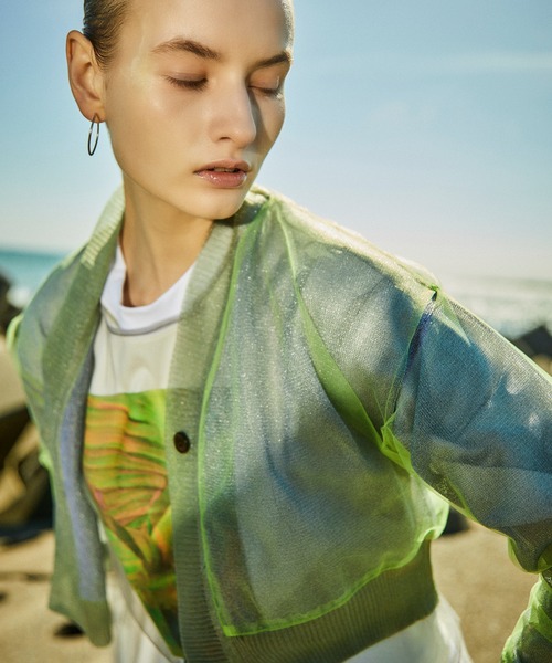 AULA AILA(アウラアイラ)の「シアーニットカーディガン(カーディガン/ボレロ・レディース・ブラック/ピンク/イエロー×グリーン・0)」の9枚目の写真