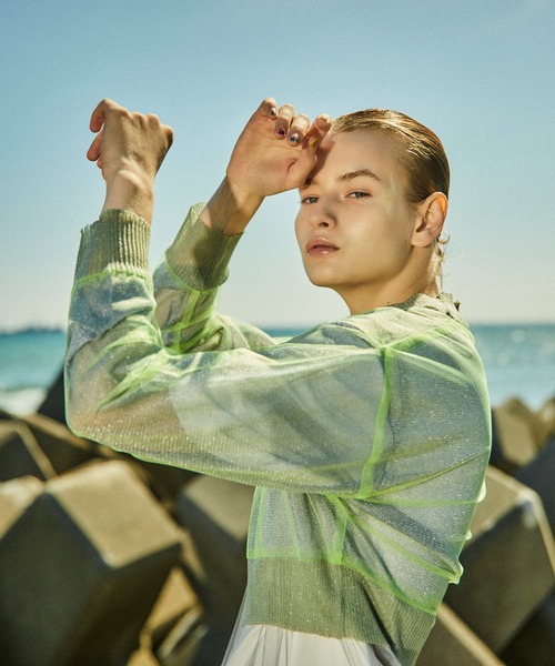 AULA AILA(アウラアイラ)の「シアーニットカーディガン(カーディガン/ボレロ・レディース・ブラック/ピンク/イエロー×グリーン・0)」の12枚目の写真