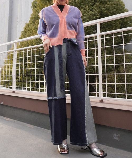 AULA AILA(アウラアイラ)の「シアーニットカーディガン(カーディガン/ボレロ・レディース・ブラック/ピンク/イエロー×グリーン・0)」の22枚目の写真