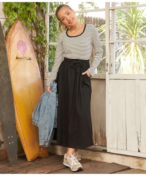 anap mimpi（アナップミンピ）の「ユッタリミディアムロングスカート（スカート・レディース・ブラック/ライトグレー・FREE）」の6枚目の写真