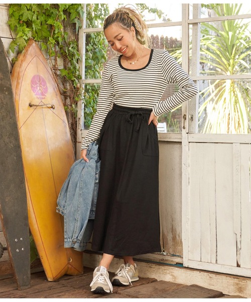 anap mimpi（アナップミンピ）の「ユッタリミディアムロングスカート（スカート・レディース・ブラック/ライトグレー・FREE）」の5枚目の写真