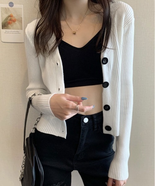 kirakiraShop（キラキラショップ）の「リブ ニット カーディガン（ニット/セーター・レディース・グレー/サックスブルー/ブラック/アイボリー/パープル/ホワイト/ピンク・FREE）」の9枚目の写真
