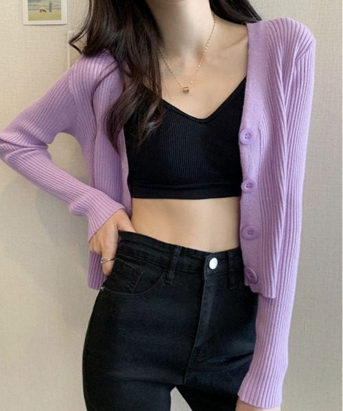 kirakiraShop（キラキラショップ）の「リブ ニット カーディガン（ニット/セーター・レディース・グレー/サックスブルー/ブラック/アイボリー/パープル/ホワイト/ピンク・FREE）」の18枚目の写真