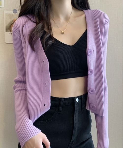 kirakiraShop（キラキラショップ）の「リブ ニット カーディガン（ニット/セーター・レディース・グレー/サックスブルー/ブラック/アイボリー/パープル/ホワイト/ピンク・FREE）」の17枚目の写真