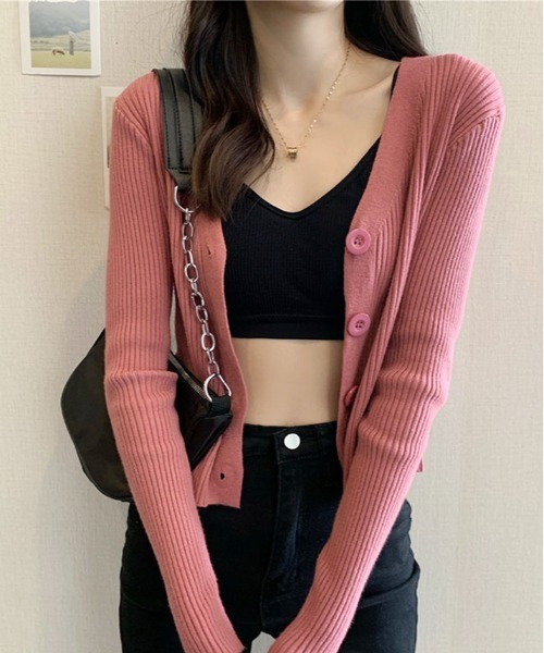 kirakiraShop（キラキラショップ）の「リブ ニット カーディガン（ニット/セーター・レディース・グレー/サックスブルー/ブラック/アイボリー/パープル/ホワイト/ピンク・FREE）」の14枚目の写真