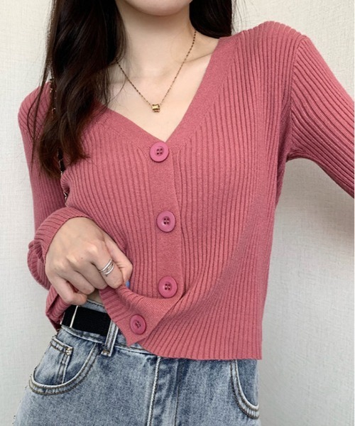 kirakiraShop（キラキラショップ）の「リブ ニット カーディガン（ニット/セーター・レディース・グレー/サックスブルー/ブラック/アイボリー/パープル/ホワイト/ピンク・FREE）」の13枚目の写真