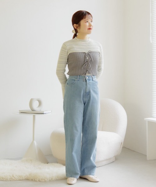 flower(フラワー)の「キャンディーボーダーニット(ニット/セーター・レディース・ミント/イエロー/レッド・FREE)」の7枚目の写真