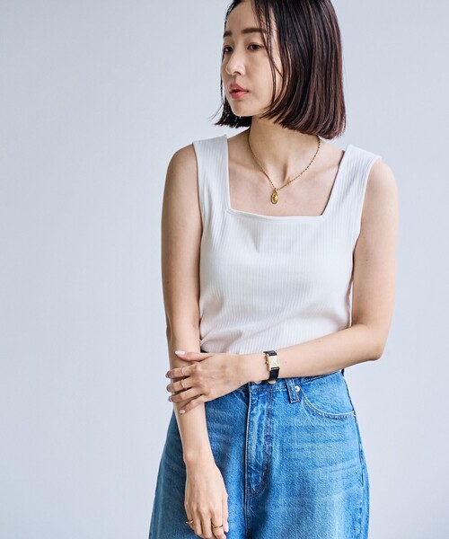 coen(コーエン)の「カップ付きテレコスクエアタンクトップ(Tシャツ/カットソー・レディース・オフホワイト/ブラック/モカ/ネイビー・M/L)」の2枚目の写真