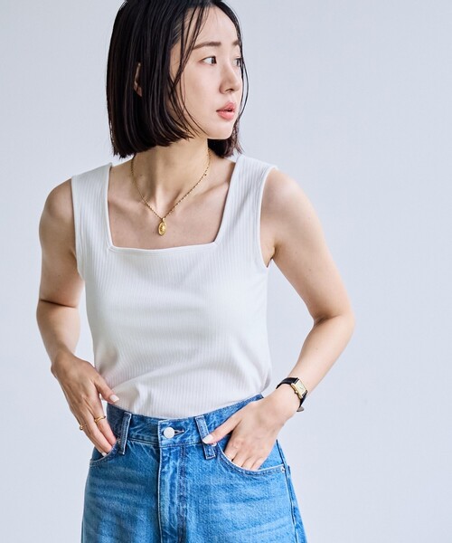 coen(コーエン)の「カップ付きテレコスクエアタンクトップ(Tシャツ/カットソー・レディース・オフホワイト/ブラック/モカ/ネイビー・M/L)」の6枚目の写真