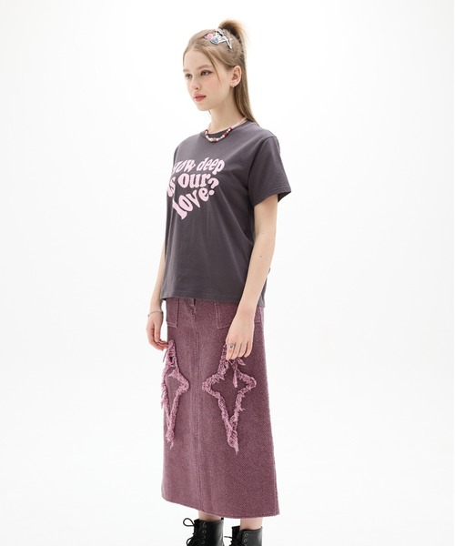 LUVISTRUE(ラヴイズトゥルー)の「DN LUV TEE(Tシャツ/カットソー・レディース・ネイビー/チャコールグレー・FREE)」の6枚目の写真
