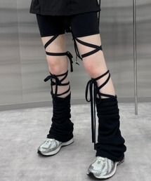 Never mind the XU / Chikashitsu+ | 韓国ファッション nmtc + エヌエムティーシープラス ribbon legwamer シャーリング レッグウォーマー レースアップソックス リボン ルーズソックス ストリートファッション 韓国ストリート(レッグウォーマー)