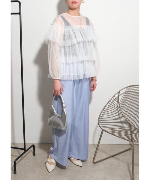 palm RICHE(ポームリシュ)の「チュールTOPS(Tシャツ/カットソー・レディース・オフホワイト/ブラック/グレー・M)」の4枚目の写真