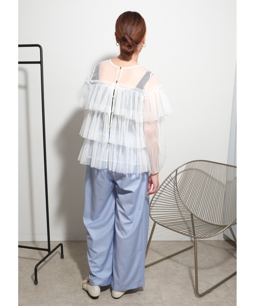 palm RICHE(ポームリシュ)の「チュールTOPS(Tシャツ/カットソー・レディース・オフホワイト/ブラック/グレー・M)」の5枚目の写真