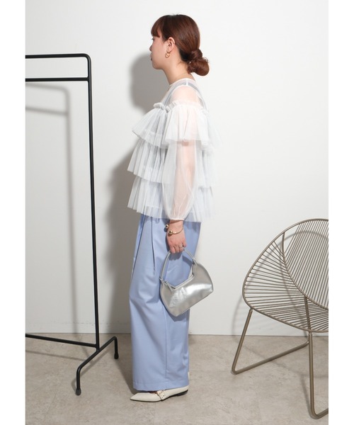 palm RICHE(ポームリシュ)の「チュールTOPS(Tシャツ/カットソー・レディース・オフホワイト/ブラック/グレー・M)」の6枚目の写真