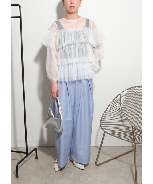 palm RICHE(ポームリシュ)の「チュールTOPS(Tシャツ/カットソー・レディース・オフホワイト/ブラック/グレー・M)」の7枚目の写真