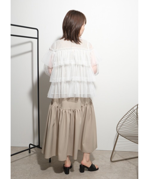 palm RICHE(ポームリシュ)の「チュールTOPS(Tシャツ/カットソー・レディース・オフホワイト/ブラック/グレー・M)」の13枚目の写真