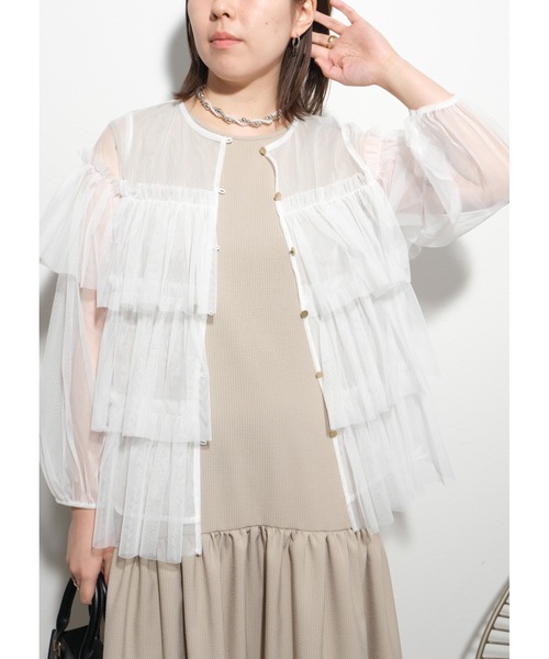 palm RICHE(ポームリシュ)の「チュールTOPS(Tシャツ/カットソー・レディース・オフホワイト/ブラック/グレー・M)」の14枚目の写真