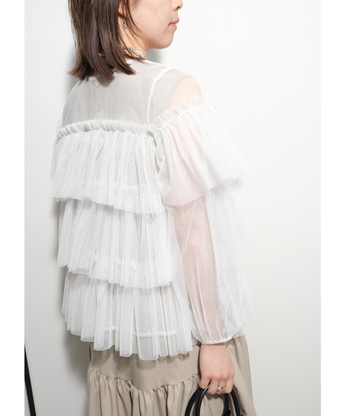 palm RICHE(ポームリシュ)の「チュールTOPS(Tシャツ/カットソー・レディース・オフホワイト/ブラック/グレー・M)」の15枚目の写真
