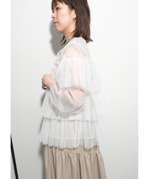 palm RICHE(ポームリシュ)の「チュールTOPS(Tシャツ/カットソー・レディース・オフホワイト/ブラック/グレー・M)」の16枚目の写真