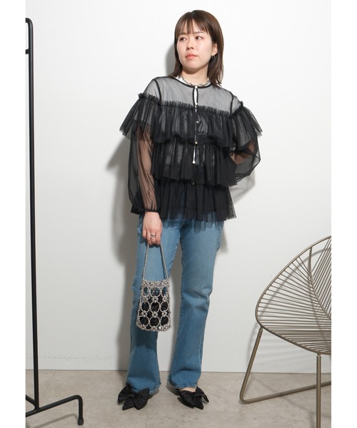 palm RICHE(ポームリシュ)の「チュールTOPS(Tシャツ/カットソー・レディース・オフホワイト/ブラック/グレー・M)」の17枚目の写真