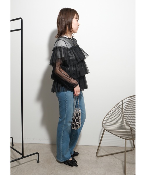 palm RICHE(ポームリシュ)の「チュールTOPS(Tシャツ/カットソー・レディース・オフホワイト/ブラック/グレー・M)」の19枚目の写真