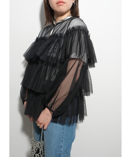 palm RICHE(ポームリシュ)の「チュールTOPS(Tシャツ/カットソー・レディース・オフホワイト/ブラック/グレー・M)」の20枚目の写真