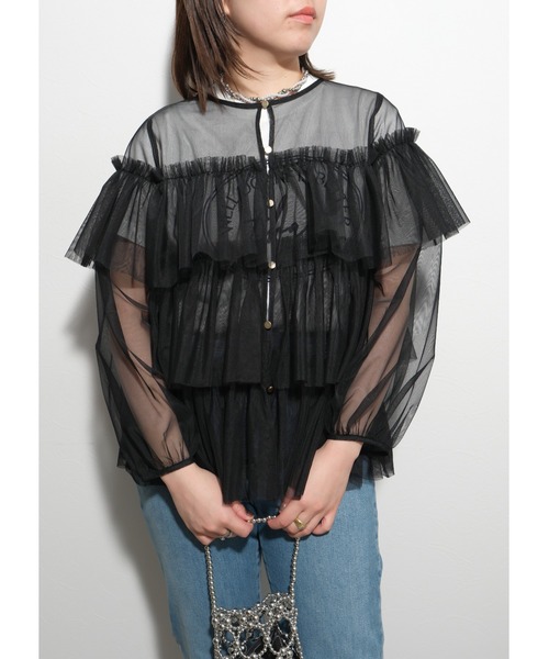 palm RICHE(ポームリシュ)の「チュールTOPS(Tシャツ/カットソー・レディース・オフホワイト/ブラック/グレー・M)」の21枚目の写真
