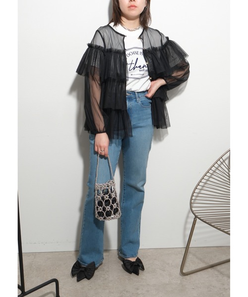 palm RICHE(ポームリシュ)の「チュールTOPS(Tシャツ/カットソー・レディース・オフホワイト/ブラック/グレー・M)」の22枚目の写真